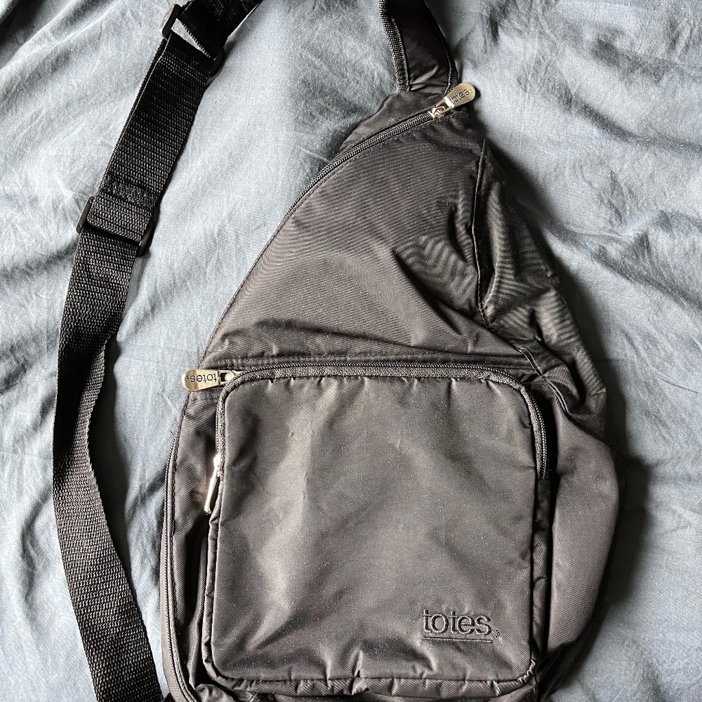 Totes brand Unisex Black Nylon Sling Bag
